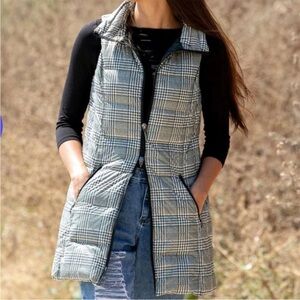Anorak Down Houndstooth Plaid Long Puffer Vest Women’s Small